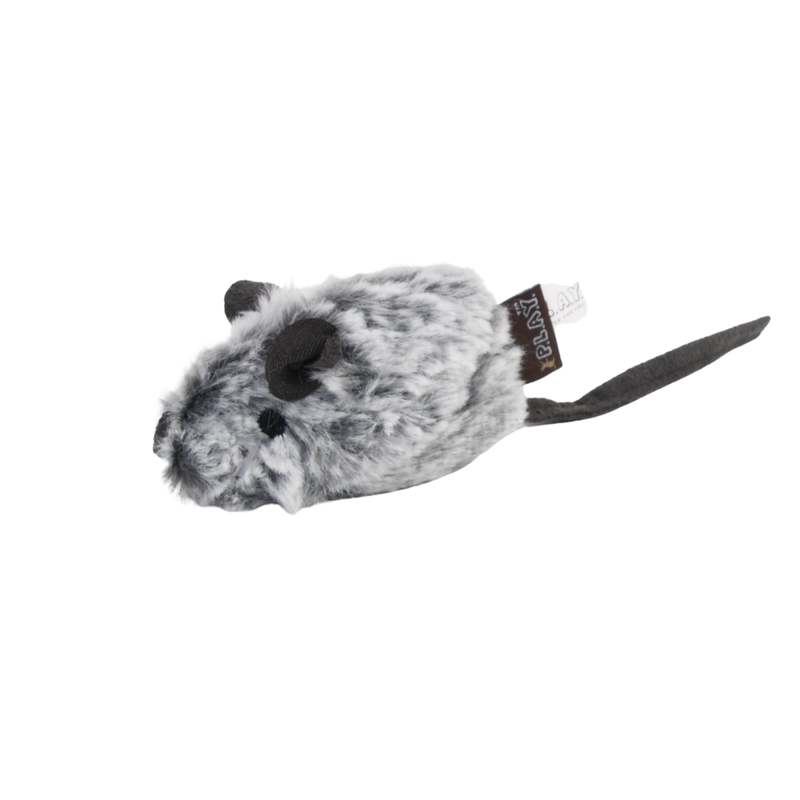 grey mouse toy with a long tail