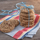 stack of cookies tied with a blue ribbon