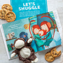 book with a stuffed animal and cookies