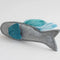 grey felt fish with blue feathers