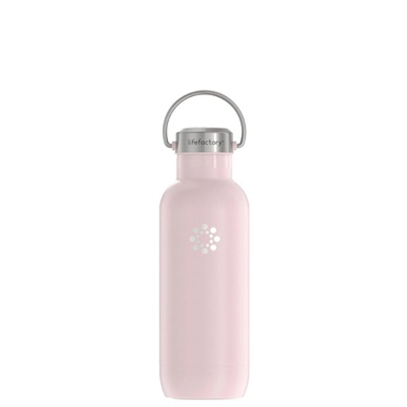 pink water bottle with a silver ring