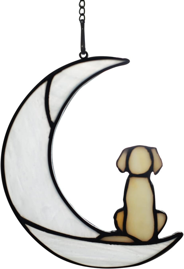 Loss of Dog Sympathy Gift and Stained Glass Dog on Moon for Suncatcher Gifts