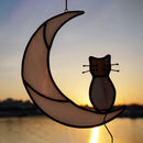 Orange Tabby Cat on Moon Stained Glass Window Hangings