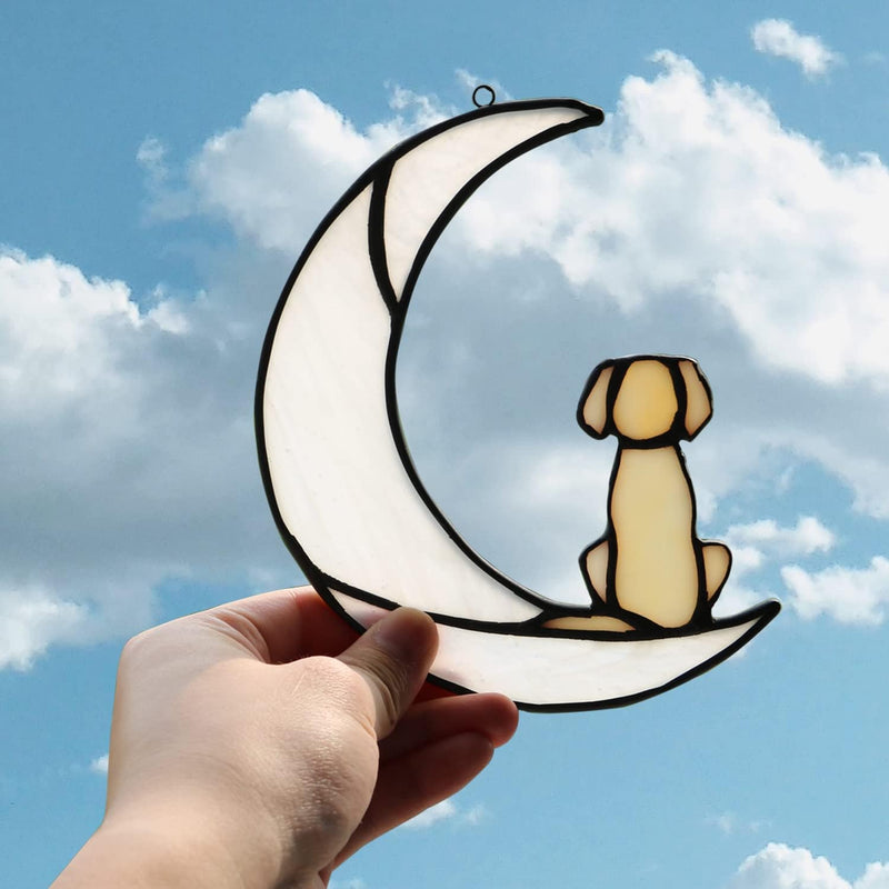 Loss of Dog Sympathy Gift and Stained Glass Dog on Moon for Suncatcher Gifts