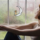Orange Tabby Cat on Moon Stained Glass Window Hangings